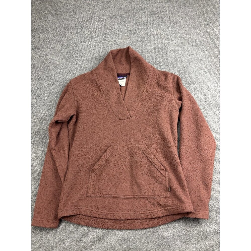 Patagonia Fleece Pullover Womens Medium Brown‎ Shawl Collar Kangaroo Pocket USA